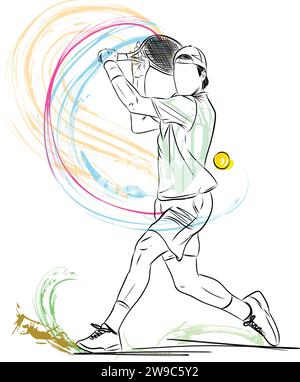 Tennis player hitting a serve. Young tennis player about to hit the ball. Stock Vector