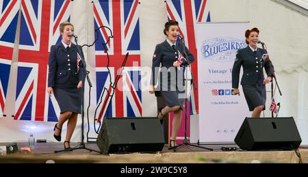 A close up view of the Bluebirds Vintage Trio Singers at the Lytham 1940's Wartime Festival in 2023 Stock Photo