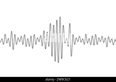 Earthquake one continuous line. Polygraph single line art. Outline wave. Black waves pattern isolated on white background. Oneline seismograph. Sound Stock Vector