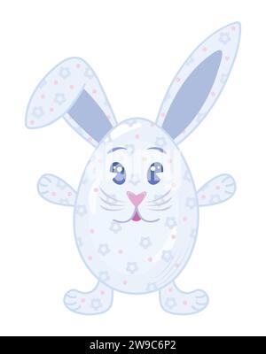 Cute Easter rabbit in the shape of egg, vector color illustration in groovy style Stock Vector