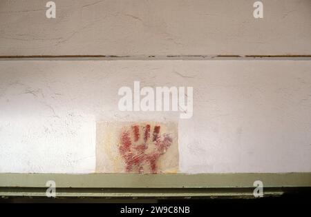 A bloody hand print found on a wall at Alcatraz Federal prison in San Francisco California Stock Photo