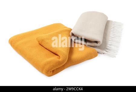 Two soft warm blankets isolated on white Stock Photo