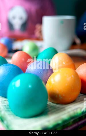 Close-up of colored Easter eggs. Stock Photo