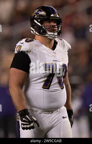 Dec 25, 2023; Santa Clara, CA, USA;  Baltimore Ravens guard Kevin Zeitler (70) during the second quarter against the San Francisco 49ers at Levi’s Stadium. (Stan Szeto/Image of Sport) Stock Photo