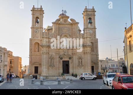 The Basilica of the Visitation is a baroque, collegiate parish church located in the western part of the island of Gozo in the village of Gharb Stock Photo