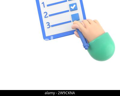 Rules concept. Businessman holding in hand clipboard with regulations. Checklist with requirements. Rule list on blank.3D rendering on white backgroun Stock Photo