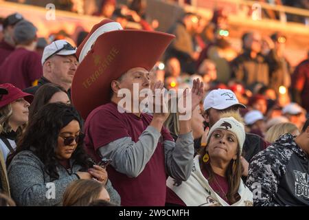 December 26, 2023: Texas State Bobcats fans cheering for their team during the Servpro First Responder Bowl game between the Texas State University Bobcats and the Rice University Owls at Gerald J. Ford Stadium, Dallas, TX. Bobcats leads the 1st half against the Owls, 24-21. Patrick Green/CSM Stock Photo