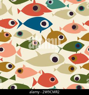 Colored fish pattern, childlike drawing vector illustration Stock Vector