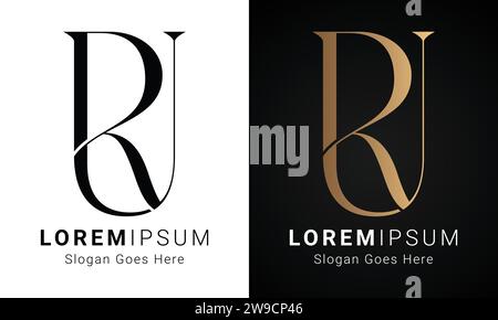 Luxury Initial RU or UR Monogram Text Letter Logo Design Stock Vector