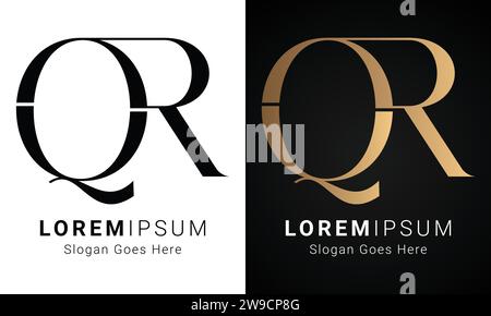 Luxury Initial QR or RQ Monogram Text Letter Logo Design Stock Vector