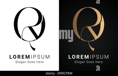 Luxury Initial QR or RQ Monogram Text Letter Logo Design Stock Vector