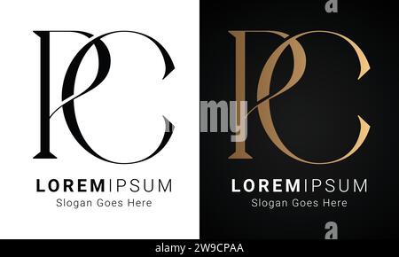Luxury Initial CP or PC Monogram Text Letter Logo Design Stock Vector