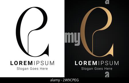 Luxury Initial CP or PC Monogram Text Letter Logo Design Stock Vector