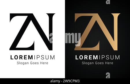 Luxury Initial ZN or NZ Monogram Text Letter Logo Design Stock Vector