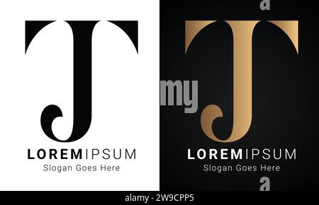 Luxury Initial TJ or JT Monogram Text Letter Logo Design Stock Vector