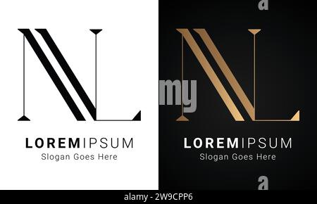 Luxury Initial NL or LN Monogram Text Letter Logo Design Stock Vector