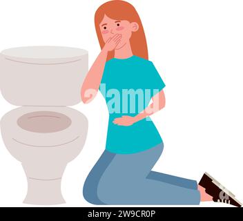 bulimia woman in toilet Stock Vector