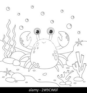 Funny crab cartoon characters. Coloring page Stock Photo