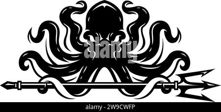 Aggressive Kraken (Octopus) Holding a Trident Stock Vector