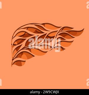 3d vector layered illustration of human healthy liver from leaves on ...