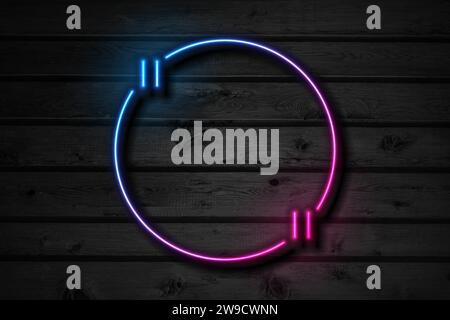 Quote speech bubble abstract laser neon circle frame on black wooden background . Vector design Stock Vector