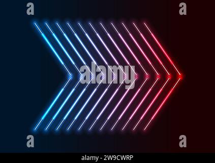 Blue red neon laser arrows technology background. Futuristic glowing ...