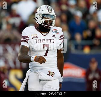 December 26, 2023: Texas State quarterback TJ Finley (7) during the SERVPRO First Responder Bowl game between the Rice Owls and the Texas State Bobcats on December 26, 2023 in Dallas. Making their first-ever bowl game appearance, Texas State won, 45-21. (Credit Image: © Scott Coleman/ZUMA Press Wire) EDITORIAL USAGE ONLY! Not for Commercial USAGE! Stock Photo