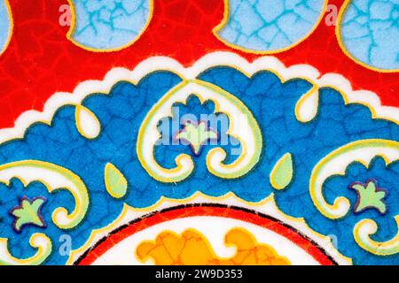 Colorful vintage surface with an old oriental pattern. The background is a texture that has a decorative value. For overlay or texture designs Stock Photo