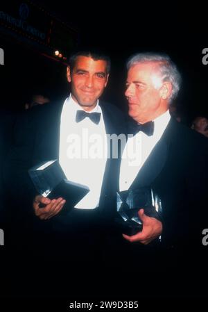 Hollywood, California, USA 5th October 1996 (L-R) Actor George Clooney and father Journalist Nick Clooney attend Hollywood Entertainment Museum Opening on October 5, 1996 in Hollywood, California, USA. Photo by Barry King/Alamy Stock Photo Stock Photo