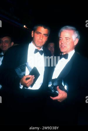 Hollywood, California, USA 5th October 1996 (L-R) Actor George Clooney and father Journalist Nick Clooney attend Hollywood Entertainment Museum Opening on October 5, 1996 in Hollywood, California, USA. Photo by Barry King/Alamy Stock Photo Stock Photo