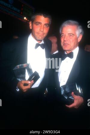 Hollywood, California, USA 5th October 1996 (L-R) Actor George Clooney and father Journalist Nick Clooney attend Hollywood Entertainment Museum Opening on October 5, 1996 in Hollywood, California, USA. Photo by Barry King/Alamy Stock Photo Stock Photo