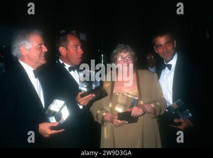 Hollywood, California, USA 5th October 1996 (L-R) Journalist Nick Clooney, Actor Miguel Ferrer, Singer/Actress Rosemary Clooney and Actor George Clooney attend Hollywood Entertainment Museum Opening on October 5, 1996 in Hollywood, California, USA. Photo by Barry King/Alamy Stock Photo Stock Photo