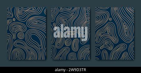 Vector wavy typography line patterns, abstract luxury map background. Wine, perfume geometric package, curve cover. Premium land illustration Stock Vector