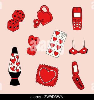 Vintage stickers. Concept Valentine's day. Vector in hand drawn Stock Vector