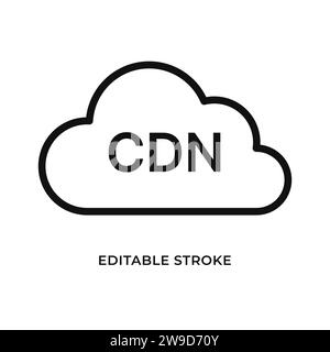 Content delivery network icon in the form of a cloud. Abbreviation CDN. Isolated vector illustration. Editable stroke. Stock Vector