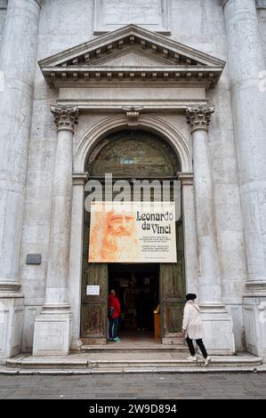 Venice, Italy- Feb 23, 2023: A Leonardo Da Vincie exibition  in Venice Stock Photo