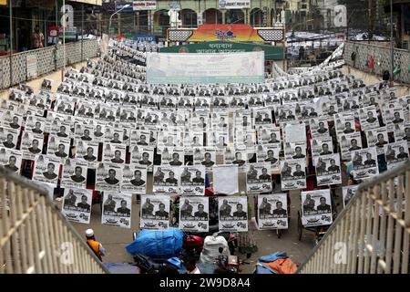 Posters of the election candidates are hanging over a street in Dhaka, Bangladesh, on December 27, 2023, Bangladesh Chief Election Commissioner (CEC) Stock Photo