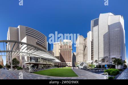 Dallas, USA - November 6, 2023: view to skyline of Dallas  at the historic Westend district. Stock Photo