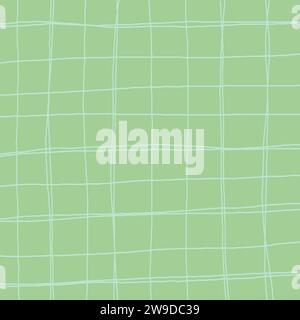 Hand drawn green grey plaid pattern. Check, square doodle background. Line art freehand grid. Crossing white stripes brush stroke. Notebook Texture. A Stock Vector