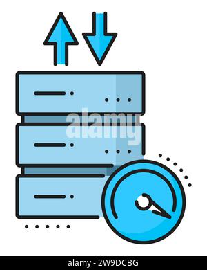 Database network server color icon, cloud storage for files transfer and data access, outline vector. Internet technology pictogram of data storage server and digital information exchange in cloud Stock Vector