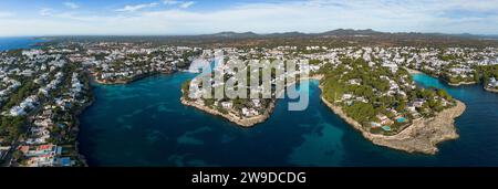 Panorama of Cala d'Or in Majorca aerial view, Balearic Islands Stock Photo