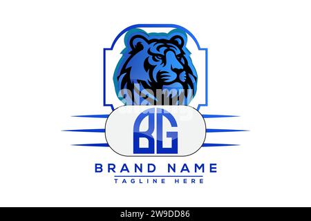 BG Tiger logo Blue Design. Vector logo design for business. Stock Vector