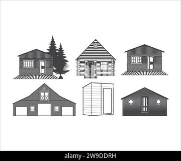 Cabin Vector, Wood Cabin, Log Cabin, Cabin Bundle, Cabin Clipart Set Stock Vector