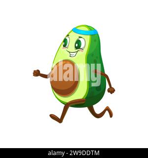 Cartoon Mexican cheerful avocado runner character for emoji or kawaii emoticon, isolated vector. Cute avocado jogging on fitness sport or run marathon, kids athletic training mascot personage Stock Vector