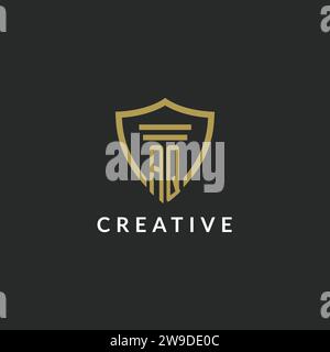 AQ initial monogram logo with pillar and shield style design ideas Stock Vector