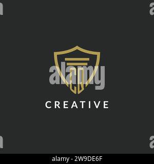 CQ initial monogram logo with pillar and shield style design ideas Stock Vector