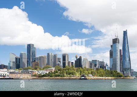 Barangaroo Reserve and Sydney city skyline viewed from Sydney Harbour Stock Photo