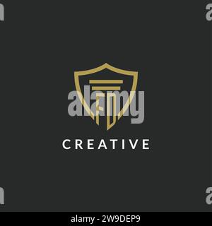 FD initial monogram logo with pillar and shield style design ideas Stock Vector