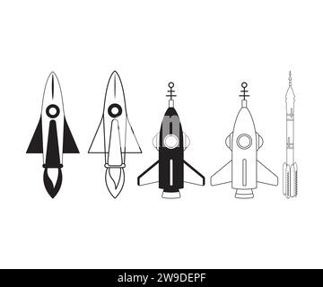 Rocket Vector, Rocket Clipart, Spaceship Outline, Rocket Clipart, Mid Century Vintage Rockets, Rocket Ship, Space Stock Vector