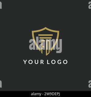 FO initial monogram logo with pillar and shield style design ideas Stock Vector